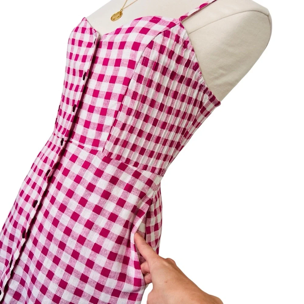 ZARA Pink Gingham Romper/ Mini Dress Sz M Linen Blend Playsuit Sweetheart  White